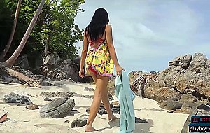 Big natural tits Thai teen beauty Kahlisa solo striptease on the beach