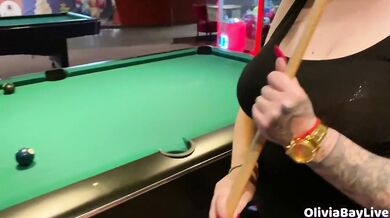 Game night bet leads to public toilet blowjob and cum on tits