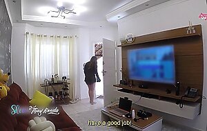 Hot wife thay ksada gets out of the shower and greets the delivery man in just a nightgown