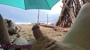 Misscreamy Teacher Handjobs My Cock Under Umbrella in the Rain!