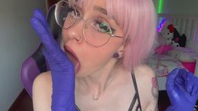 Ahegaos latex gloves and lots of drool on my boobs