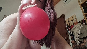 Nicoletta's Joyful Playful Adventure with a Big Red Balloon Inside Her Cozy Italian Home