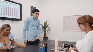 Two dirty nurses fucking with a hung guy in the office