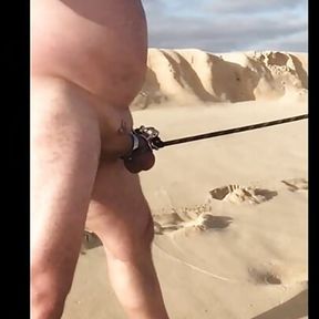 Chastity husband cuckold humiliated walk on beach