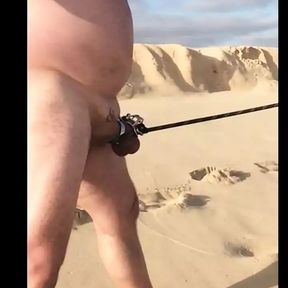 Chastity husband cuckold humiliated walk on beach