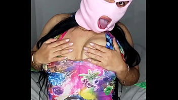 Hot masked girl fucks her pussy until she squirts