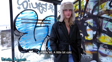 French college girl cheats with a public agent in snowy public encounters and intense indoor sessions