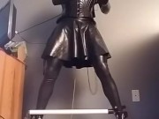 Rubber doll self bondage strappado