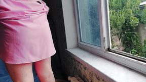 Lovely Shemale Standing in Doorway with Soft Eyes