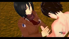 Shingeki No Kyojin Hentai - Mikasa Jerks off Eren, and Then He Fucks Her - Asian Japanese Manga Anime Hentai 3D Porn