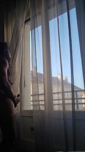 I touch myself in front of the city