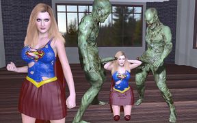 Sexy Supergirl Gangbanged and Creampied by 2 Ugly Monsters