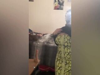 Black maid screws sex toy and cums in front of masturbating boss