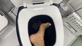 cleaning the toilet with your feet