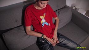 Hot Skinny Twink Jerking Inside a Condom Breaking It with His Big Cock and Shooting His Cum Load