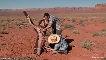 Hitchhiker hogtied in the desert