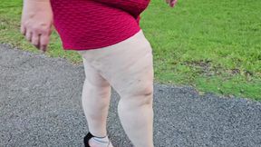 Big ass BBW SSBBW hijab Milf taking early morning walks &mdash;  doing stretches & pissing (Big booty)