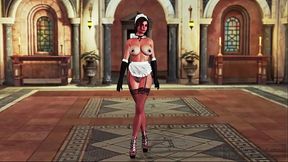 Sultry Lara Croft maid seduces guests with big tits