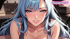 Stepmom teaches naughty car play, finger railed in bed