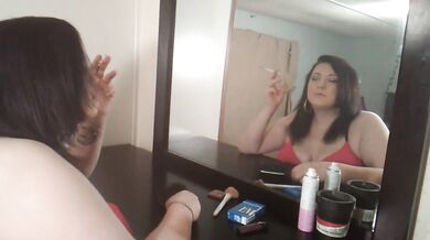 Big tits milf smokes then enjoys cum down her throat