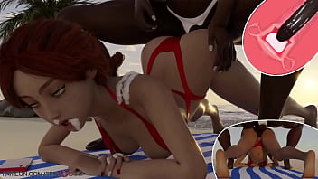 Teen girl gets breeded and creampied on public beach by futanari