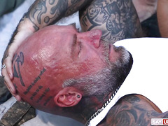 Tatted Guys Fucking a 2 Bottoms