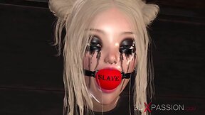 Hardcore shemale in latex outfit bangs in basement