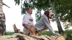 Hot brunette girlfriend fucked hard in the forest