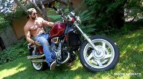 Hunky Biker Jerks Dick Outside