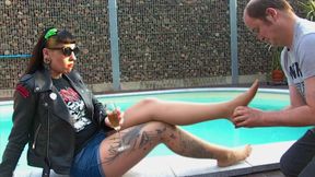 Luxury legs - foot worship at the pool