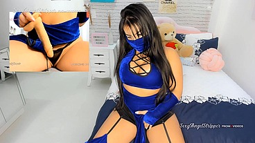 Kitana from Mortal Kombat cosplay wearing a tight and short yoga shorts twerking and teasing with her big ass fucking her ass ANAL SEX
