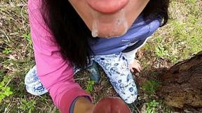 ”4K Public Blowjob In The Woods - My stepsis's Best Friend Sucks Dick & Eat Cum”
