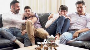 Two guys in a taboo foursome vid
