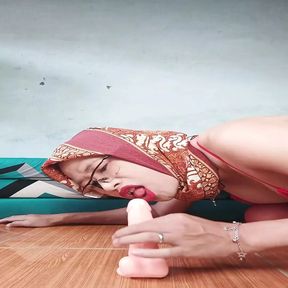 Trans Wearing Hijab Sucks Cock and Masturbate with a Dildo
