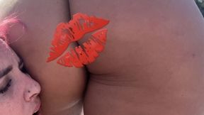 Giantess makes petite female kiss her ass
