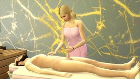 Hot Blonde stepdaughter gives her stepdad a massage in her new salon - FULL VIDEO
