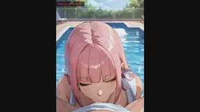 Cute anime girl evi pink fun in the steam bath