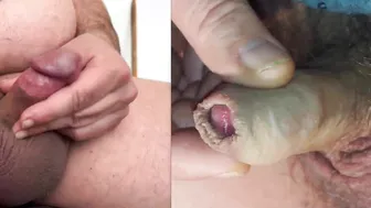 Chubby amateur guy jerks his small cock until he cums