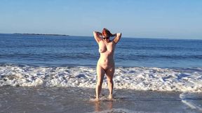 Real nudist Playing Naked in the Ocean Waves