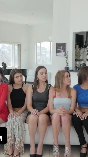 TeamSkeet - big titted mistress Reena sky teaches six inexperienced sluts how to satisfy a woman