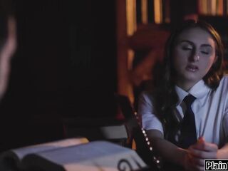 Small brunette hair talks to her vicar about her raunchy wants and asks if God will forgive if they stray this one time.That guy licks her twat and anal screws her