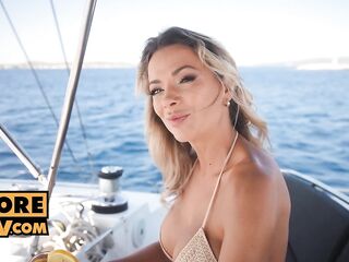 POV - Breasty blond Shalina Devine snuggles your rod between her melons