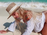 Catch wet pussy on the beach wearing micro bikini - Leah Meow