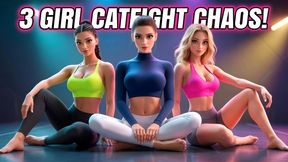 Three Fitness Girls Battle With Kicks, Wrestling & Barefoot Action – Animated