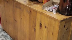 Smoking cork INSIDE the bar where I work - jeans short shorts and high heels