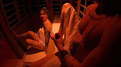 Caught Jerking Sauna MILF Sucks Long Cock Fucks Raw Destroyed