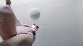 Amateur wife has fun trying on clothes and cutting them.
