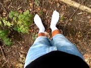 White socks POV outdoor walking, worshiping and making them dirty