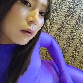 Crossdresser masturbate wearing morphsuit