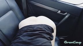 Her lips meet his in the car, begging for a fresh outfit